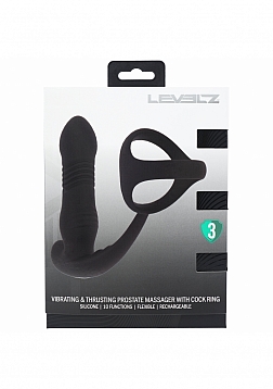 LEVELZ - Vibrating & Thrusting Silicone Prostate Massager with Tri O Cock Ring - Black