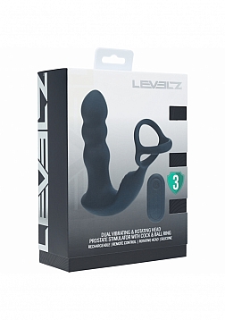LEVELZ - Dual Vibrating Remote Control & Rotating Head Silicone Prostate Stimulator with Cock & Ball