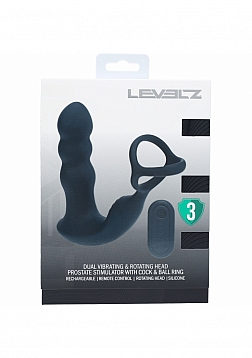 LEVELZ - Dual Vibrating Remote Control & Rotating Head Silicone Prostate Stimulator with Cock & Ball