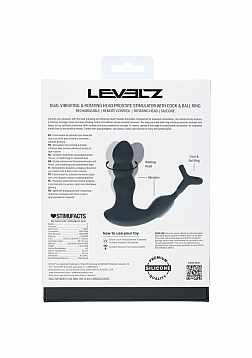 LEVELZ - Dual Vibrating Remote Control & Rotating Head Silicone Prostate Stimulator with Cock & Ball