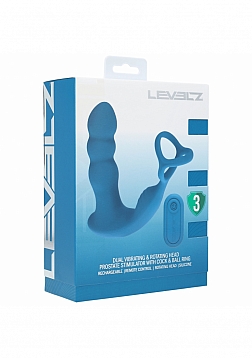 LEVELZ - Dual Vibrating Remote Control & Rotating Head Silicone Prostate Stimulator with Cock & Ball