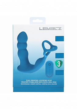 LEVELZ - Dual Vibrating Remote Control & Rotating Head Silicone Prostate Stimulator with Cock & Ball