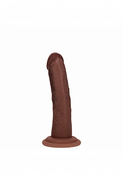Realrock - Dual Layered - Silicone - Curved Realistic Vibrating Dildo with Suction Cup 6" - Brown