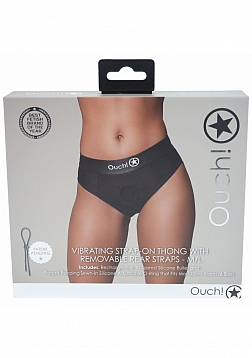 Ouch! Vibrating Strap-on Thong with Removable Butt Straps - Black - M/L