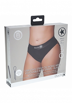 Ouch! Vibrating Strap-on Thong with Removable Butt Straps - Black - XL/XXL