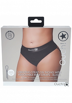 Ouch! Vibrating Strap-on Thong with Removable Butt Straps - Black - XL/XXL