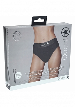 Ouch! Vibrating Strap-on Thong with Removable Butt Straps - Black - XS/S