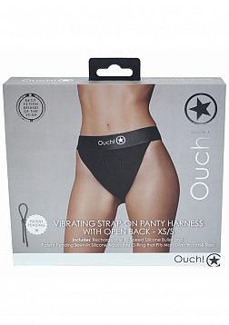 Ouch! Vibrating Strap-on Panty Harness with Open Back - Black - XS/S