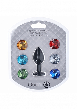 Ouch! - Small Round Diamond Butt Plug - 6 Jewels - Black