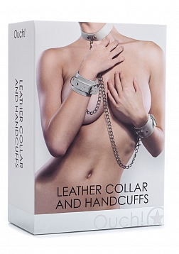 Leather Collar and Handcuffs - White